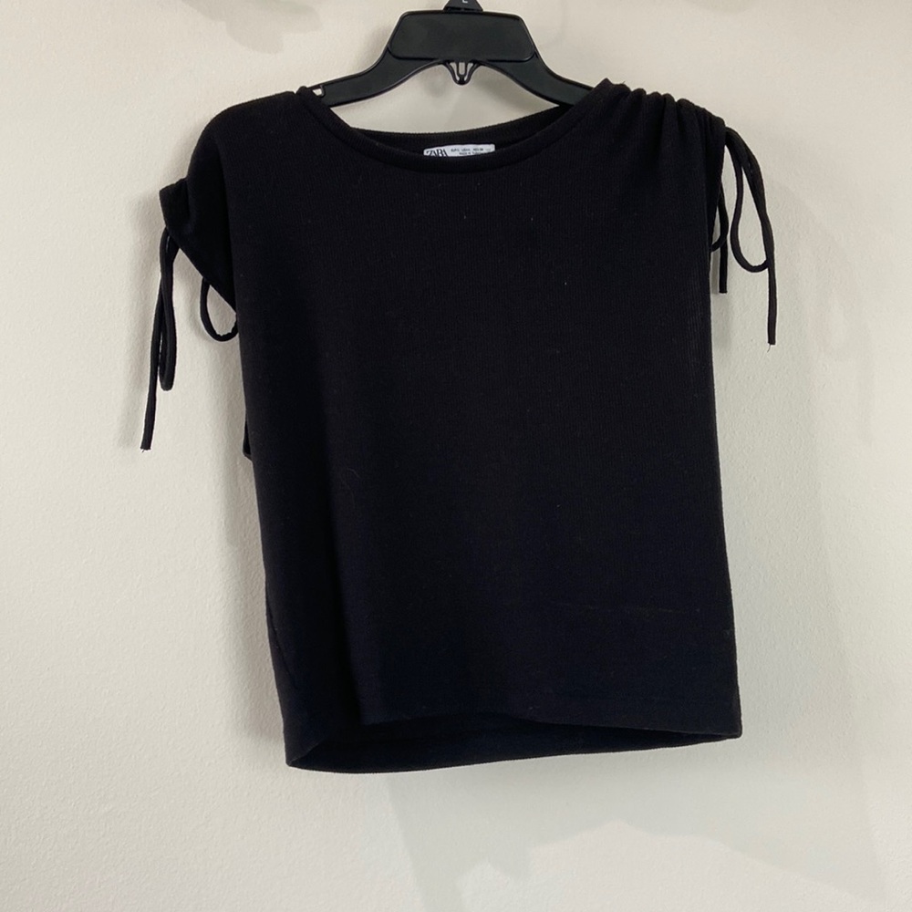 Black Zara top with tie up sleeves